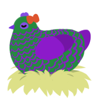 1989 Joker, a viridian and violet chicken with a lace pattern