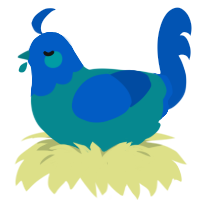 A teal and ultramarine chicken with a head pattern