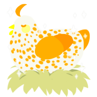 A white and orange chicken with a speckle pattern