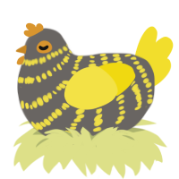 A grey and yellow chicken with a bar pattern