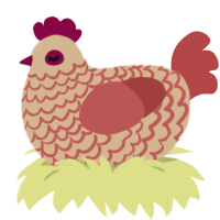 A beige and red chicken with a lace pattern