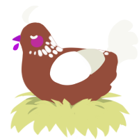 A russet and white chicken with a neck-speckle pattern