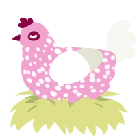 Darling Dotty, a pink and white chicken with a speckle pattern