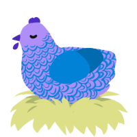 A lilac and sapphire chicken with a double-lace pattern