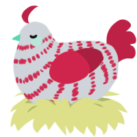 A mist and crimson chicken with a bar pattern