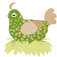 A chartreuse and beige chicken with a speckle pattern