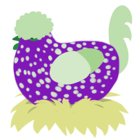 A violet and gluppy chicken with a speckle pattern