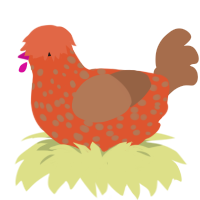 A vermilion and brown chicken with a speckle pattern