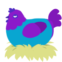 Lucky, a cerulean and violet chicken with a head pattern