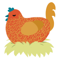 A vermilion and orange chicken with a double-lace pattern