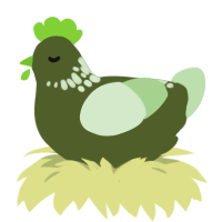 A olive and gluppy chicken with a neck-speckle pattern
