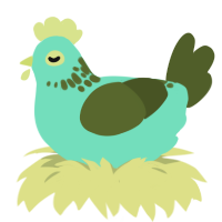 A mint and olive chicken with a neck-speckle pattern