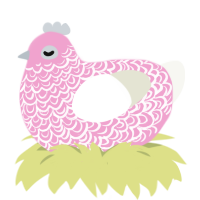 A pink and white chicken with a double-lace pattern