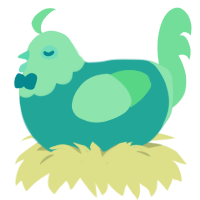 A turquoise and spring chicken with a head pattern
