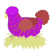 A amethyst and red chicken with a speckle pattern