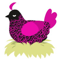 A sable and fuchsia chicken with a double-lace pattern