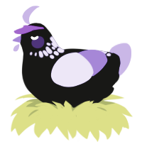 A black and lilac chicken with a neck-speckle pattern