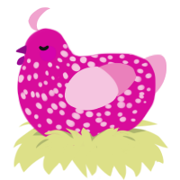 A fuchsia and pink chicken with a speckle pattern