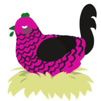 A fuchsia and sable chicken with a lace pattern