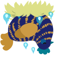 Lapis Lazuli, a navy and gold chicken with a bar pattern