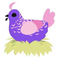 A blurple and pink chicken with a half-lace pattern