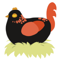 Jack-o-Lantern, a sable and vermilion chicken with a neck-speckle pattern