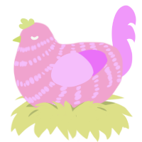 A pink and lavender chicken with a bar pattern