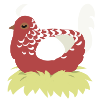 A red and white chicken with a half-lace pattern