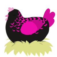 A sable and fuchsia chicken with a half-lace pattern
