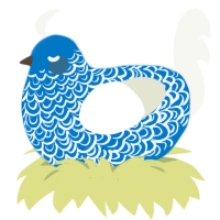 A sapphire and white chicken with a double-lace pattern
