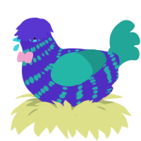 Blueberry Fanta, a indigo and turquoise chicken with a bar pattern