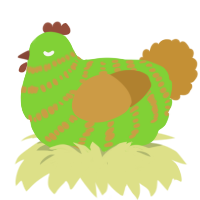 greeb, a grass and gold chicken with a bar pattern