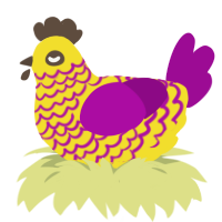 Fire, a yellow and plum chicken with a lace pattern