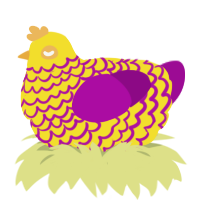 A yellow and plum chicken with a lace pattern