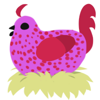 A orchid and crimson chicken with a speckle pattern