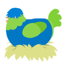 A sapphire and grass chicken with a head pattern