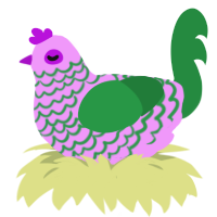 A lavender and viridian chicken with a lace pattern