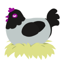 A silver and sable chicken with a head pattern