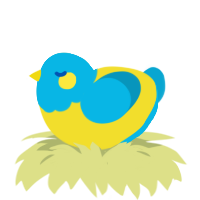 A yellow and cerulean chicken with a head pattern