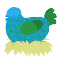 Terra Firma, a sky and viridian chicken with a double-lace pattern