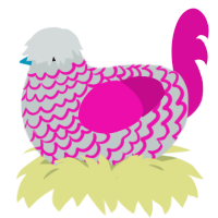 A silver and fuchsia chicken with a lace pattern