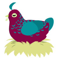 Kevin, a maroon and teal chicken with a half-lace pattern