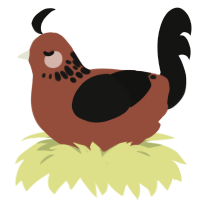 Robin, a russet and black chicken with a neck-speckle pattern