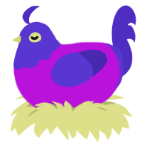 twin 1, a amethyst and indigo chicken with a head pattern