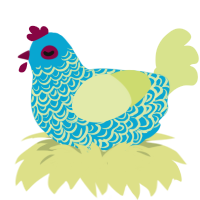 A cerulean and lemon chicken with a double-lace pattern
