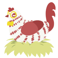 A white and red chicken with a bar pattern