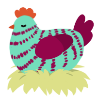 A mint and maroon chicken with a bar pattern