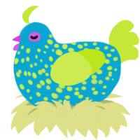 A cerulean and lime chicken with a speckle pattern