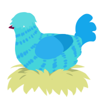 Aquamarine, a aqua and sky chicken with a bar pattern