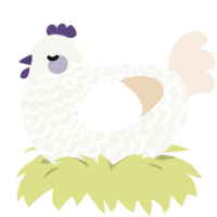 A white and cream chicken with a lace pattern